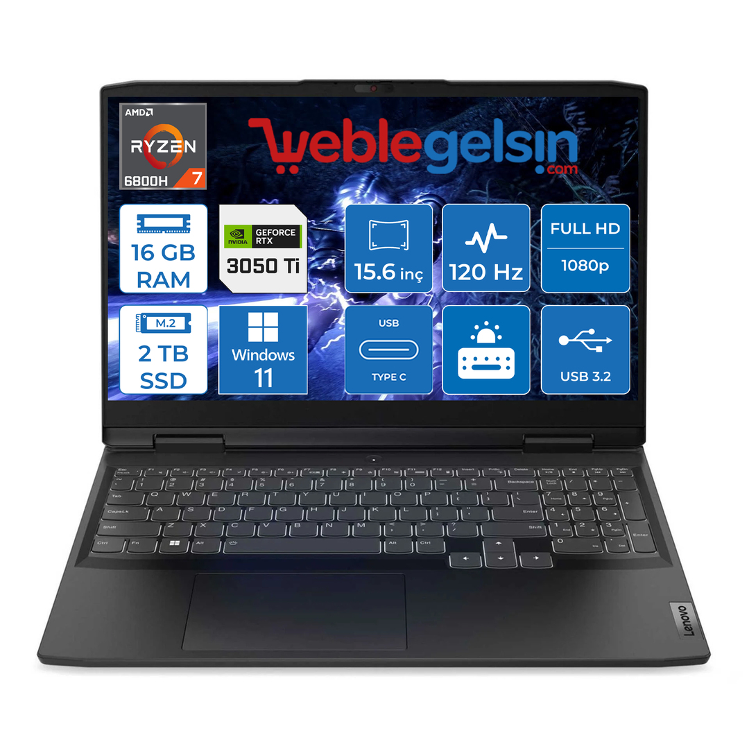 Lenovo Ideapad Gaming 3 15ARH7 Amd Ryzen 7 6800H 16GB 2TB SSD RTX3050TI-4GB Windows 11 Home 15.6