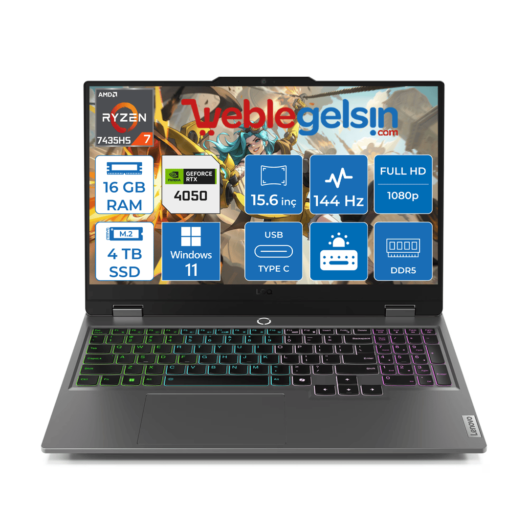 Lenovo Loq 15ARP9 Amd Ryzen 7 7435HS DDR5 16GB 4TB SSD RTX4050-6GB 300NITS 15.6