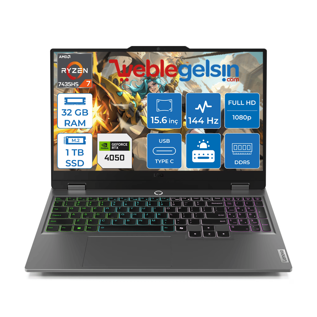 Lenovo Loq 15ARP9 Amd Ryzen 7 7435HS DDR5 32GB 1TB SSD RTX4050-6GB 300NITS 15.6