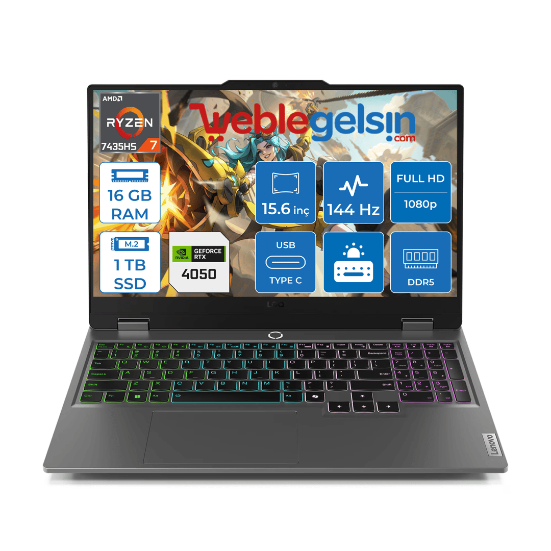 Lenovo Loq 15ARP9 Amd Ryzen 7 7435HS DDR5 16GB 1TB SSD RTX4050-6GB 300NITS 15.6