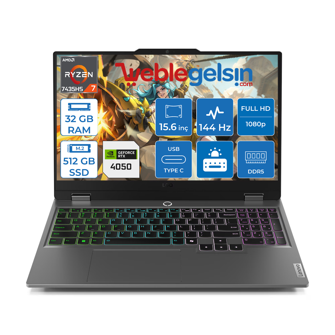 Lenovo Loq 15ARP9 Amd Ryzen 7 7435HS DDR5 32GB 512GB SSD RTX4050-6GB 300NITS 15.6