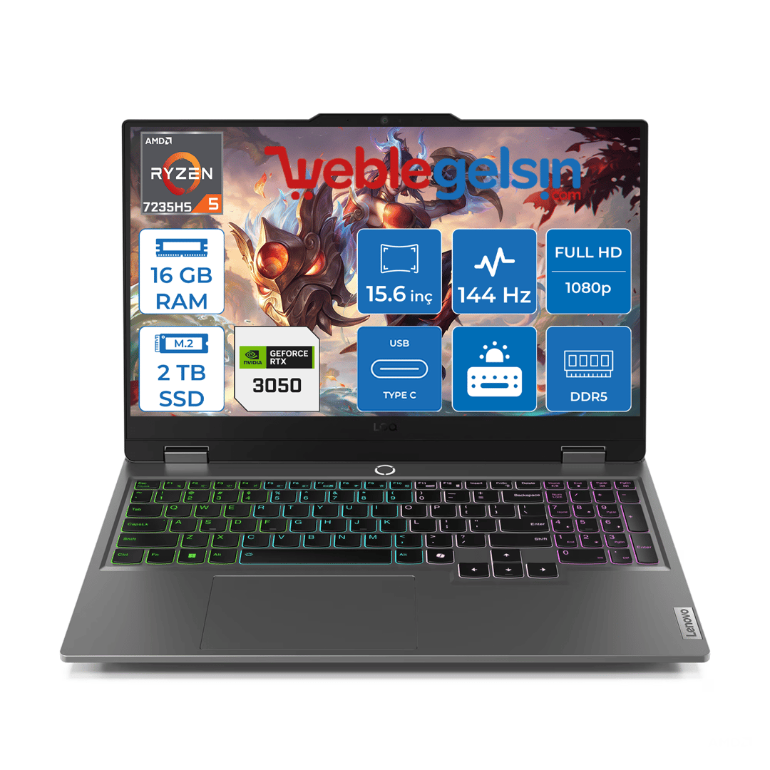 Lenovo Loq 15ARP9 Ryzen 5 7235HS 16GB DDR5 2TB SSD 6GB/RTX3050/95W 15.6