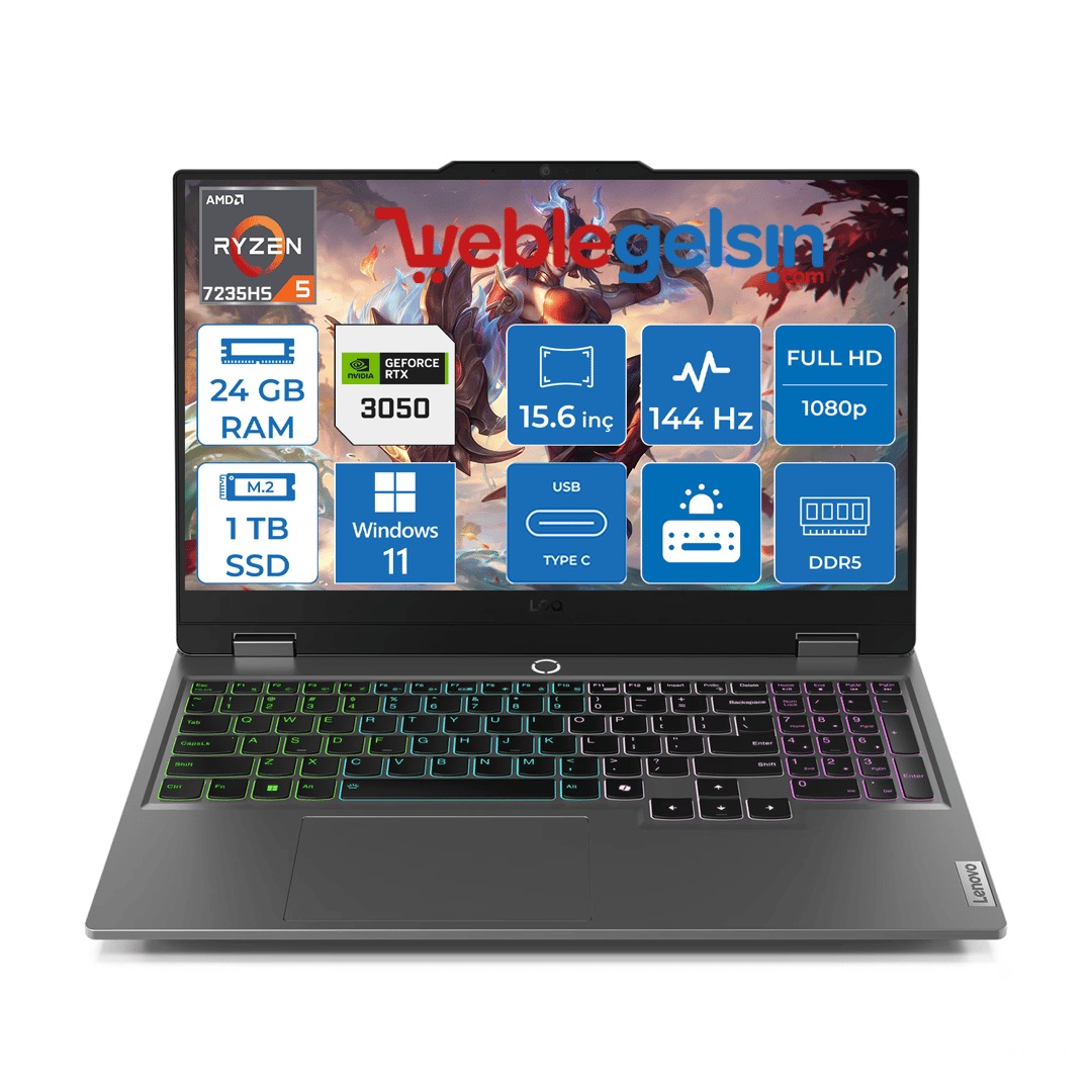 Lenovo Loq 15ARP9 Ryzen 5 7235HS 24GB DDR5 1TB SSD 6GB/RTX3050/95W 15.6