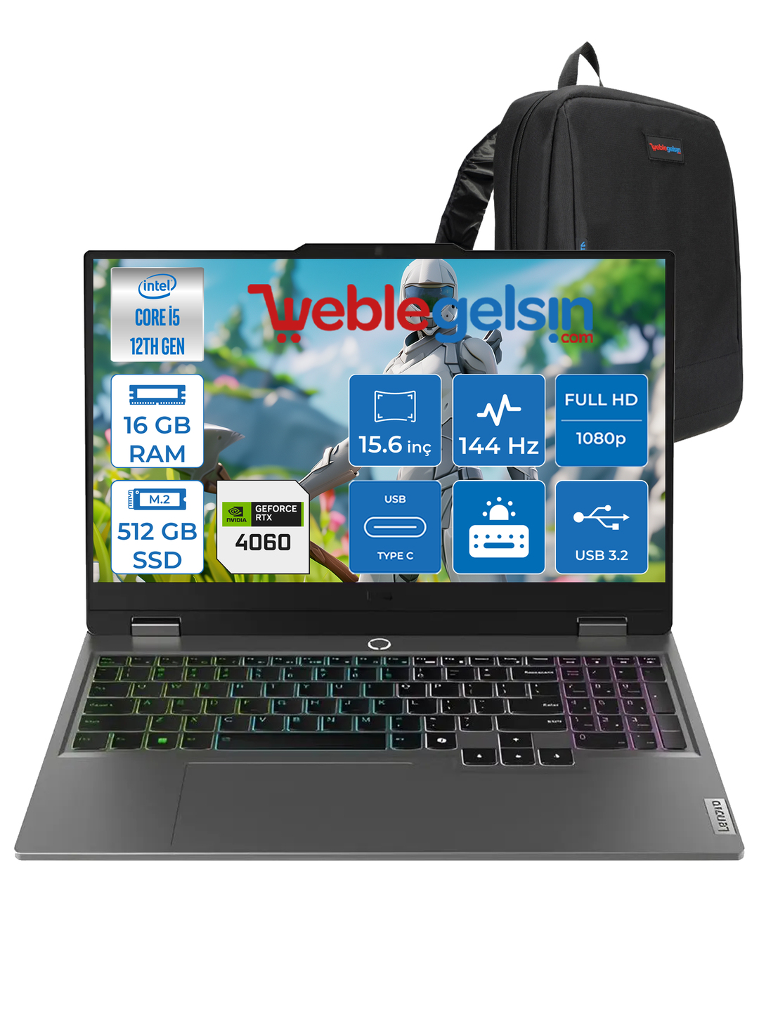Lenovo LOQ 15IAX9 Intel i5 12450HX 16GB DDR5 512GB SSD RTX4060 8GB (105W) 15.6″ FHD Freedos 15.6