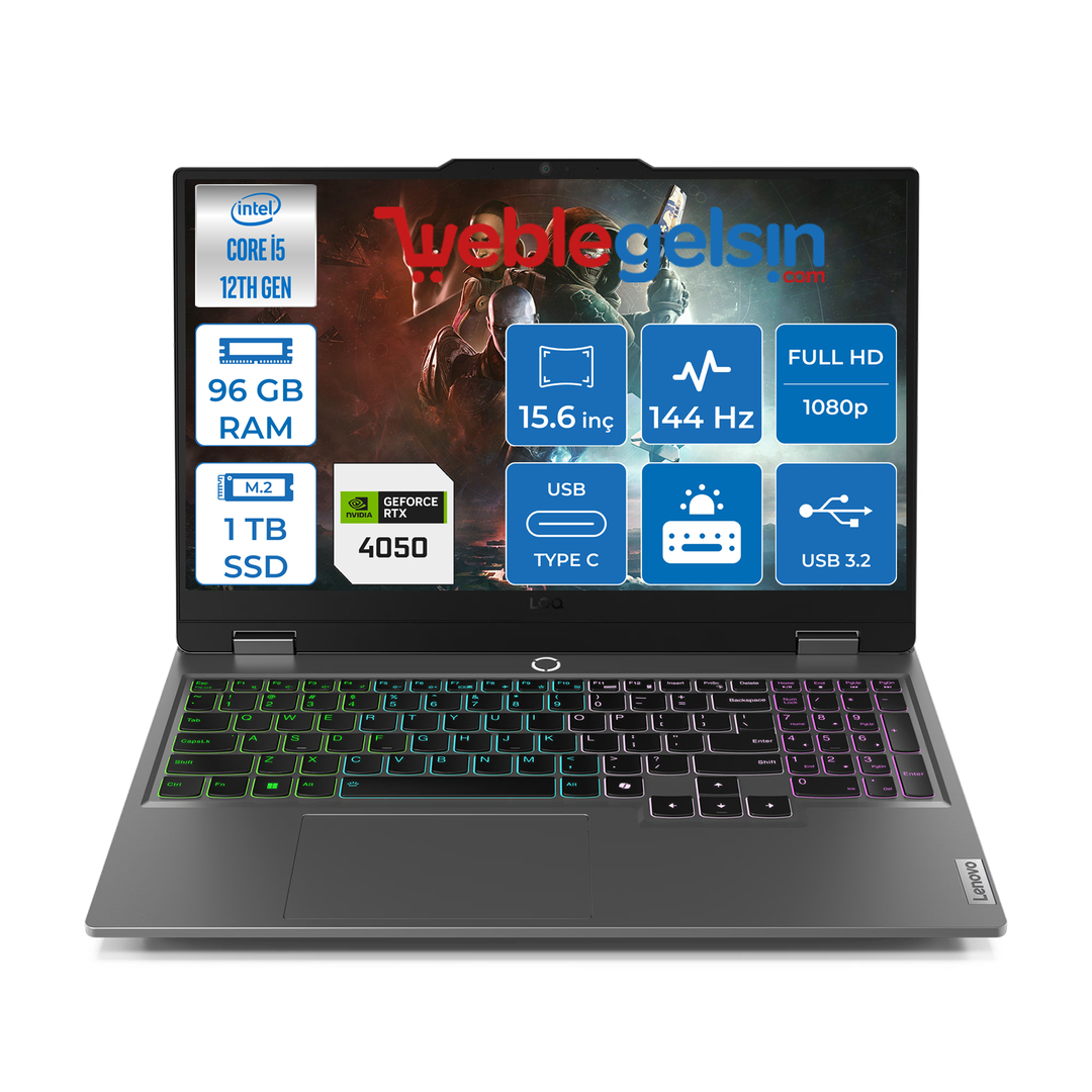 Lenovo Loq Intel Core I5 12450HX 96GB 1TB SSD RTX4050 6GB 105W Freedos 144HZ 300NİTS 15.6