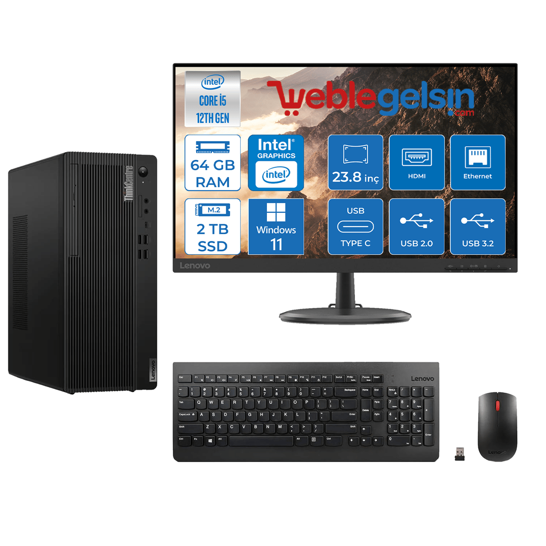 Lenovo Thınkcentre M70T Gen 3 Intel Core i5 12400 64GB 2TB SSD 23.8 inç Monitör Windows 11 Pro Masaüstü Bilgisayar 111T60018TXM25