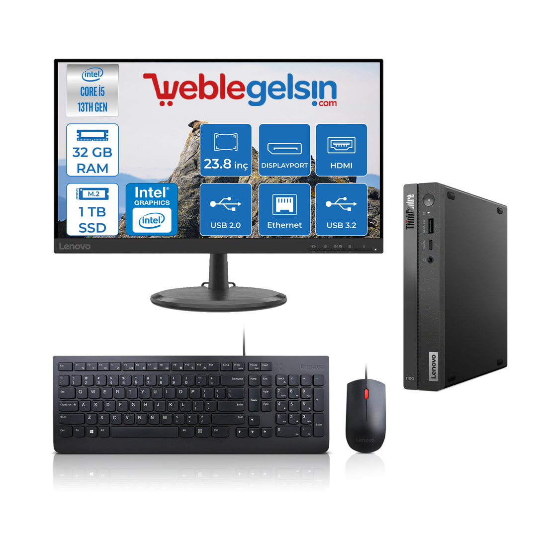 Lenovo Thinkcentre Neo 50Q Gen 4 Intel Core I5-13420H 32GB 1TB SSD 23.8 Inç Monitör Freedos Mini Bilgisayar M12LN006KTRF10