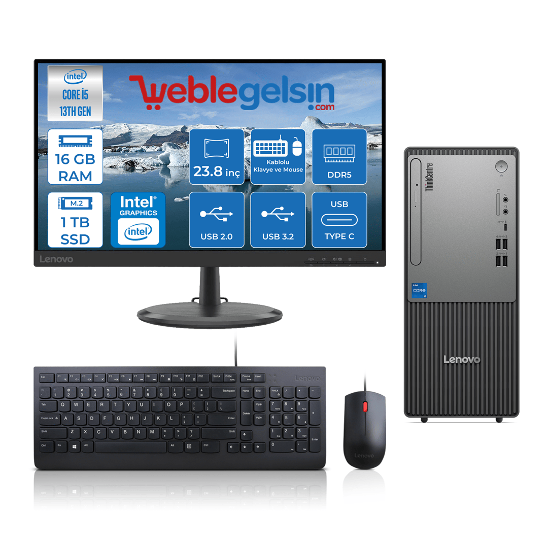 Lenovo Thinkcentre Neo 50T Gen 5 Intel Core I5 13400 16GB DDR5 1TB SSD 23.8mon Freedos Masaüstü Blgisayar NEO12UB000ETRM08