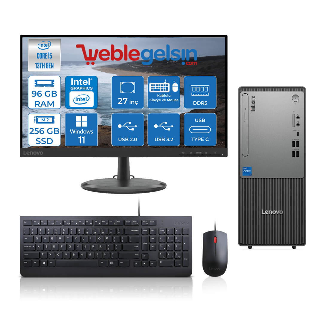 Lenovo Thinkcentre Neo 50T Gen 5 Intel Core I5 13400 96GB DDR5 256GB SSD 27