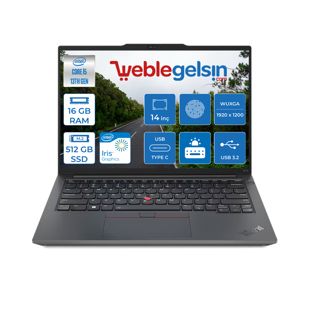 Lenovo Thinkpad E14 Gen5 Intel Core I5 1335U 16GB 512GB SSD + 512GB SSD 14 inç Wuxga IPS Freedos Taşınabilir Bilgisayar TB21JK0005TX06