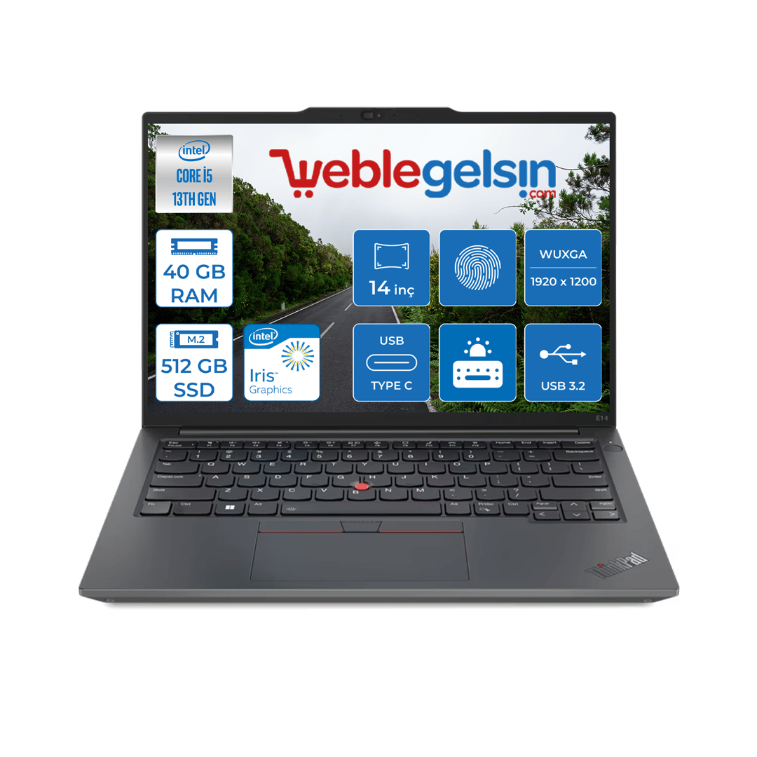 Lenovo Thinkpad E14 Gen5 Intel Core I5 1335U 40GB 512GB SSD + 512GB SSD 14 inç Wuxga IPS Freedos Taşınabilir Bilgisayar TB21JK0005TX12