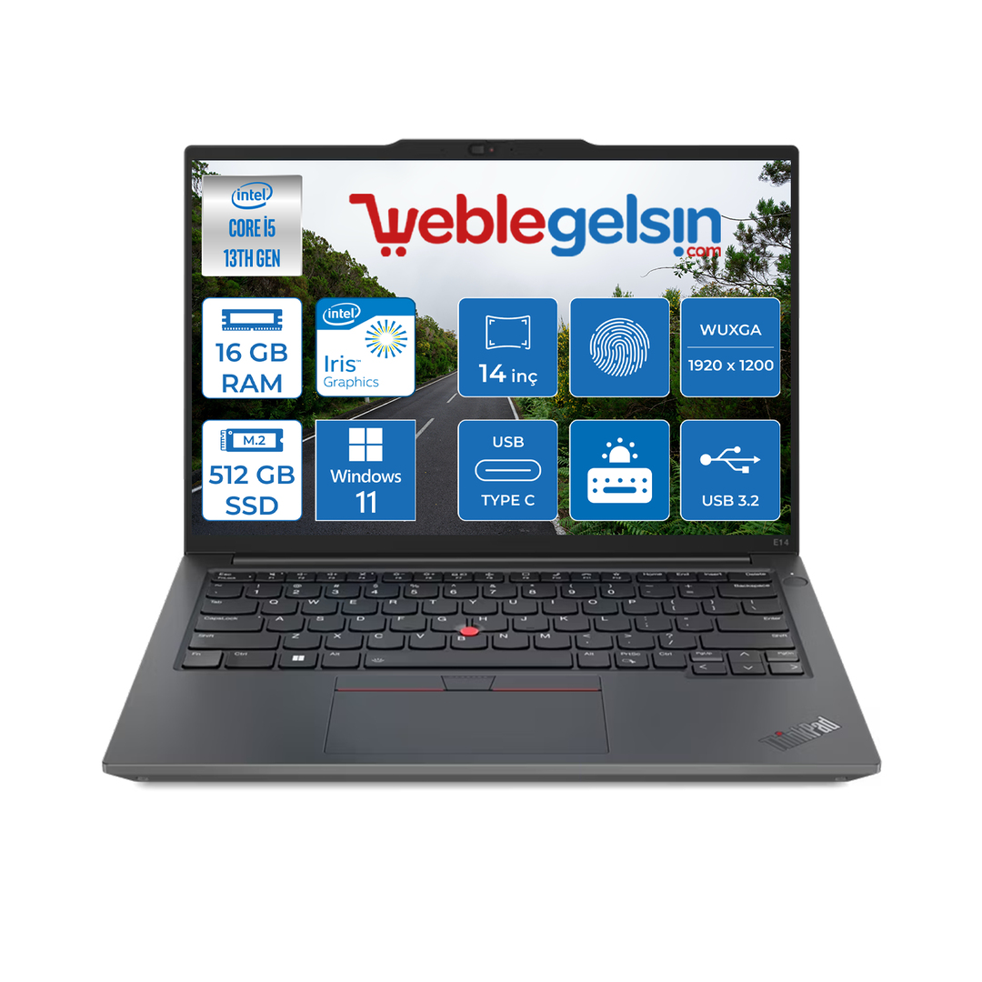 Lenovo Thinkpad E14 Gen5 Intel Core I5 1335U 16GB 512GB SSD + 512GB SSD 14 inç Wuxga IPS Windows 11 Pro Taşınabilir Bilgisayar TB21JK0005TX18