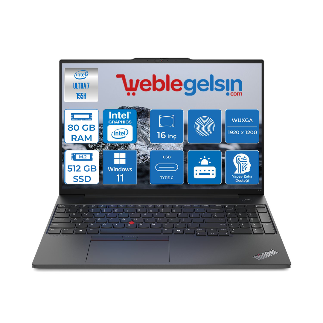 Lenovo Thinkpad E16 Gen2 Intel Core Ultra 7 155H DDR5 80GB 512GB SSD Intel® Aı Boost 16