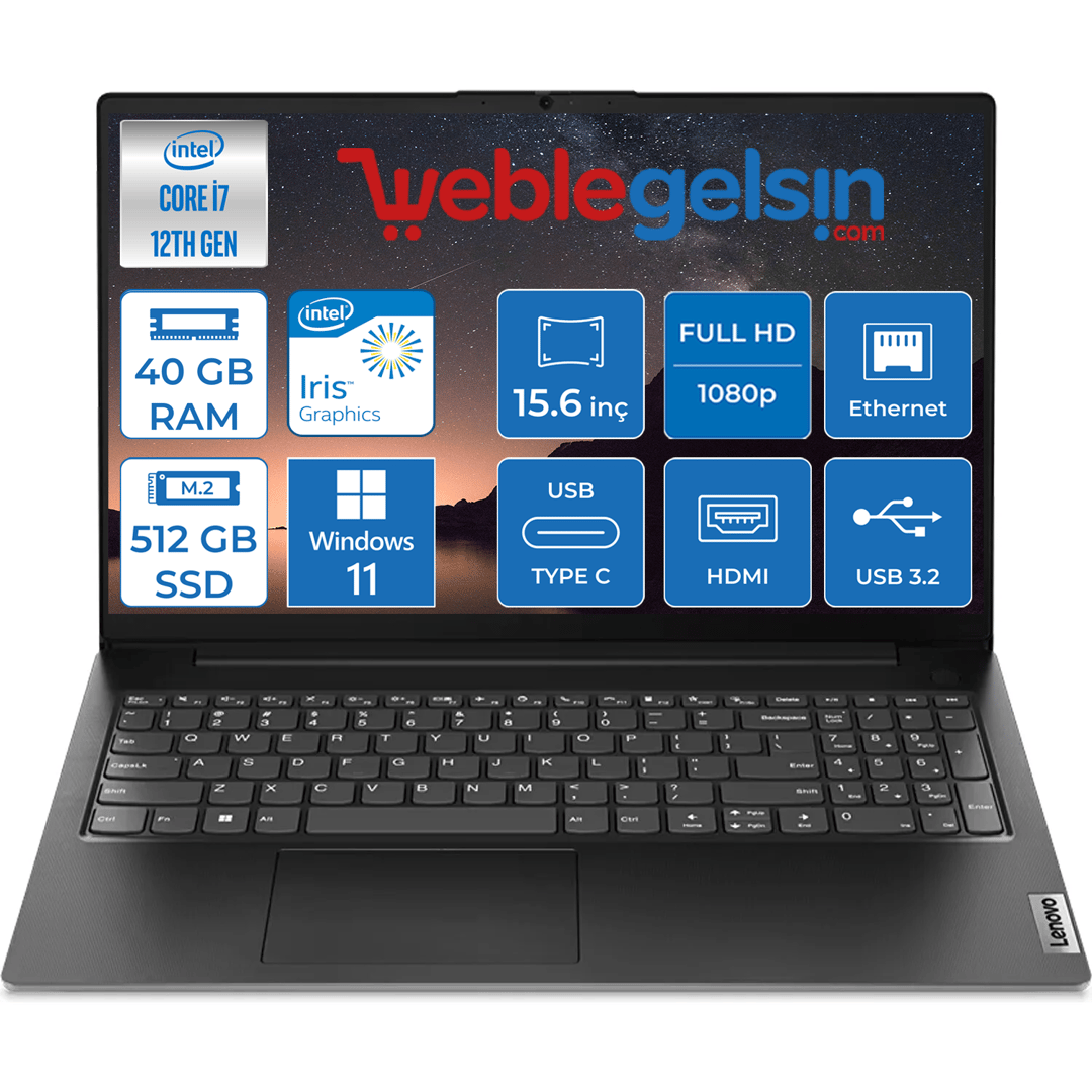 Lenovo V15 G3 Iap Intel® Core™ i7-1255U 40GB 512GB SSD 15.6 inç Windows 11 Home Fhd Dizüstü Bilgisayar 882TT00C6TX30