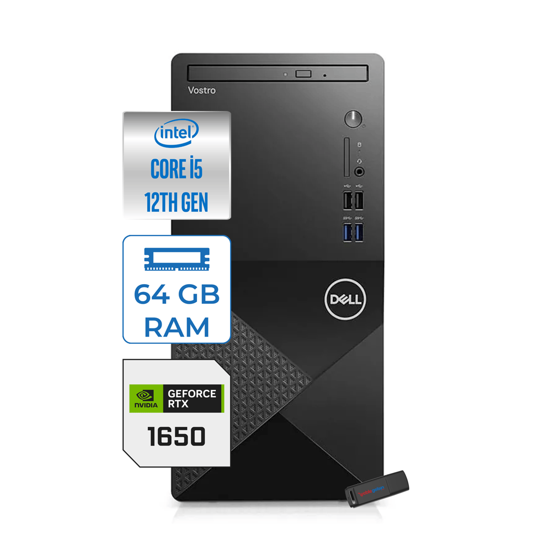 DellMasaüstü BilgisayarDell Vostro 3030 MT Intel Core I5 12400 64GB DDR5 2TB SSD Windows 11 Home Nvidia GTX1650-4GB Masaüstü Bilgisayar N3030I5GTX1650H29