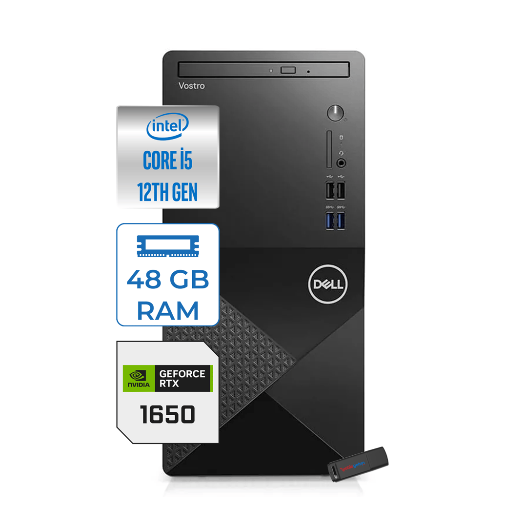 DellMasaüstü BilgisayarDell Vostro 3030 MT Intel Core I5 12400 48GB DDR5 4TB SSD Windows 11 Pro Nvidia GTX1650-4GB Masaüstü Bilgisayar N3030I5GTX1650P25