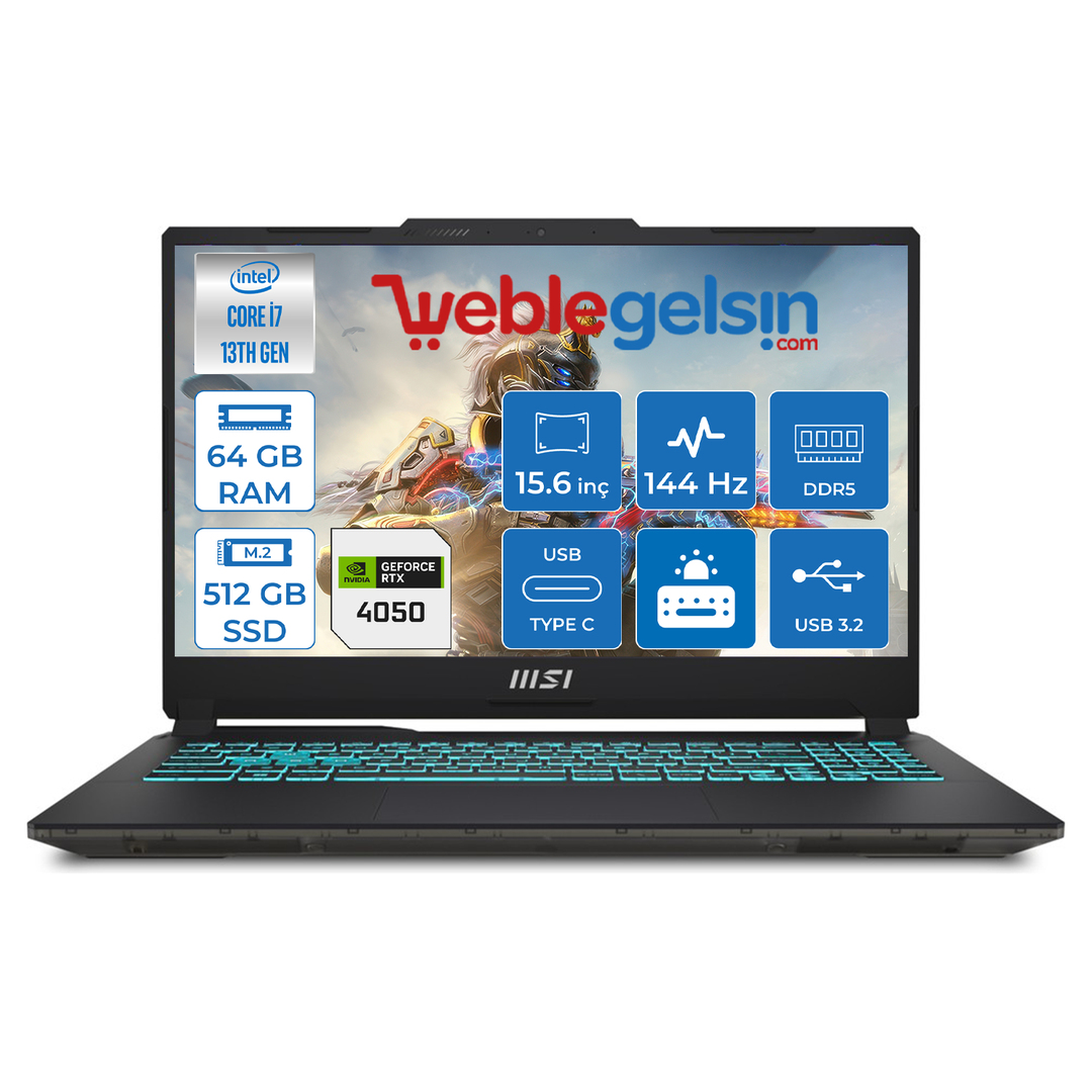 Msı Cyborg 15 Intel Core I7 13620H 64GB 512GB SSD RTX4050 6GB Freedos 15.6