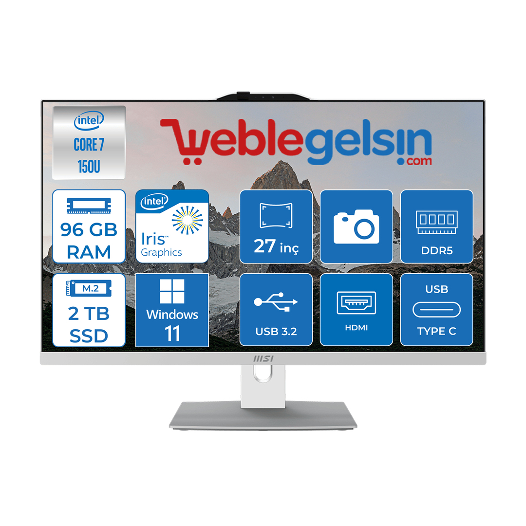 Msı Modern AM272P Intel Core 7 150U 96GB DDR5 2TB SSD Fhd 27