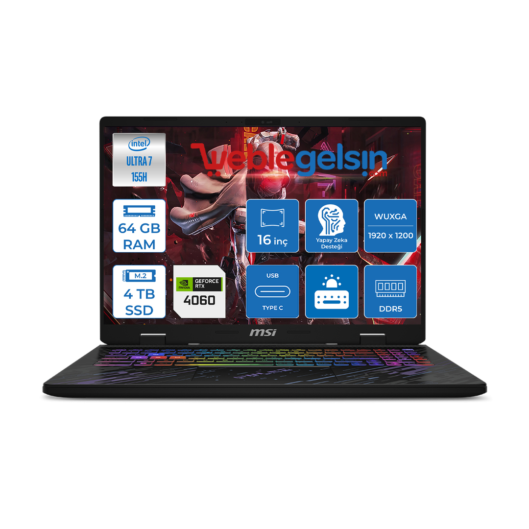 Pulse 16 Aı Intel Core Ultra 7 155H 64GB DDR5 4TB SSD 8GB/RTX4060/140W 16