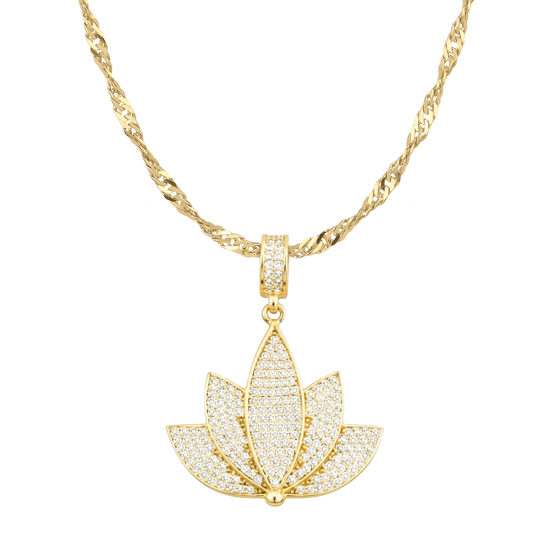 Taşlı Lotus 14 Ayar Altın Kolye