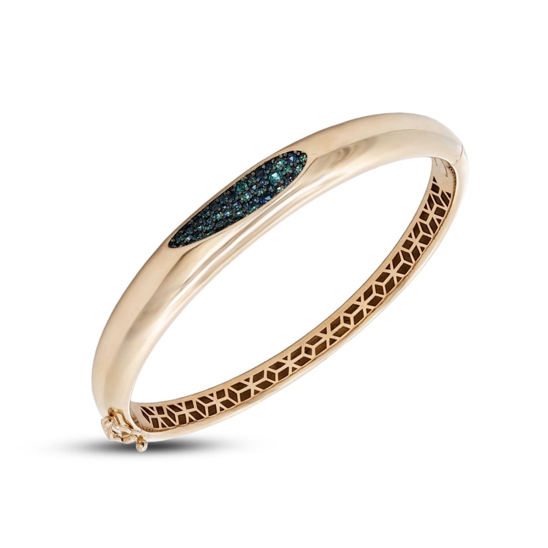 Cetaş Mavi Taşlı Tasarım 14 Ayar Altın Kelepçe