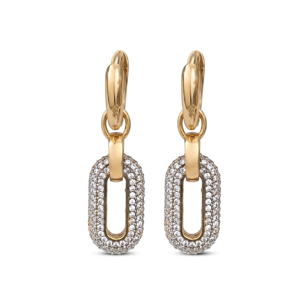 Sallantılı Taşlı 14 Ayar Altın Küpe 3,5 Cm
