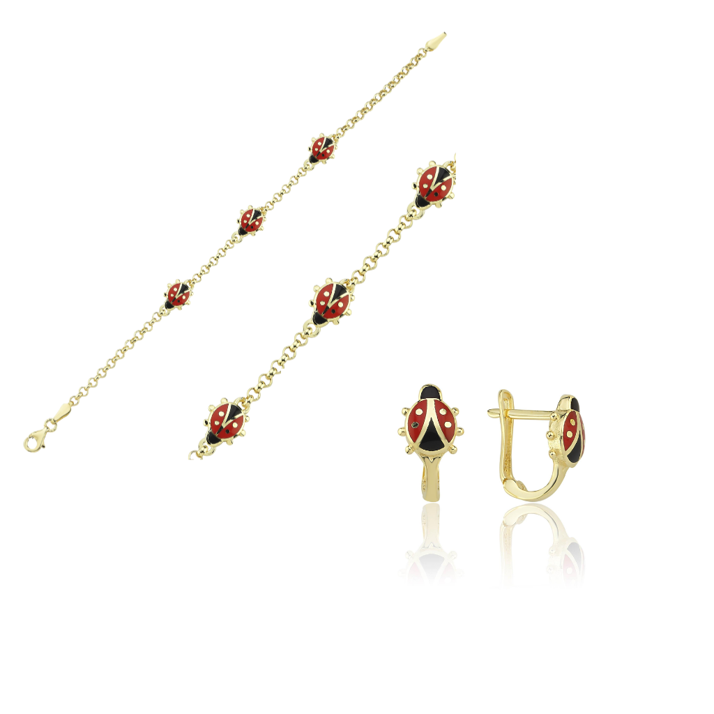 Uğur Böcekli Çocuk Bileklik Küpe Set