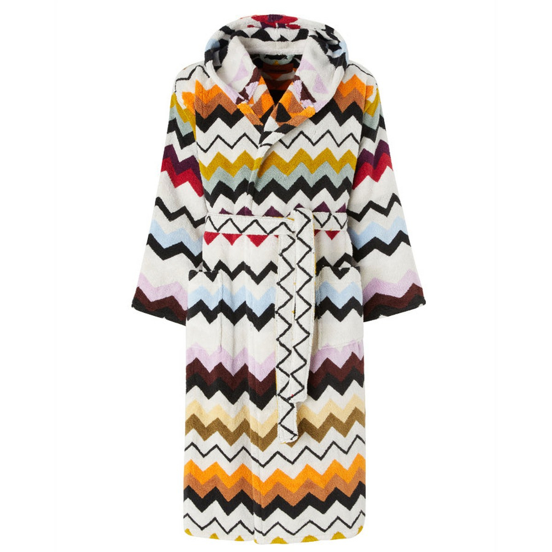 Murrina 100 - Multicolor Zigzag Patterned Hooded Bathrobe