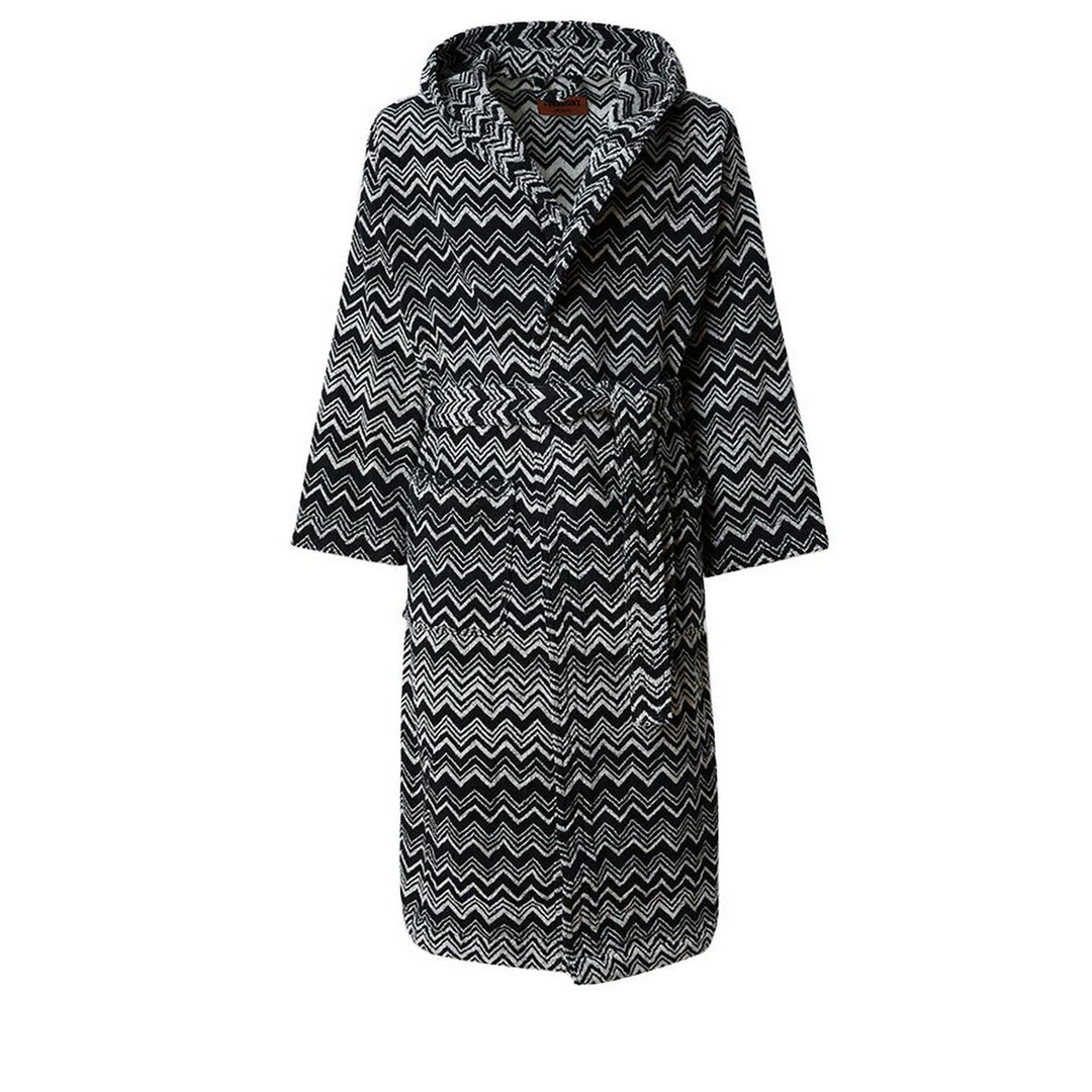 Keith Black-White Zigzag Patterned Hooded Bathrobe