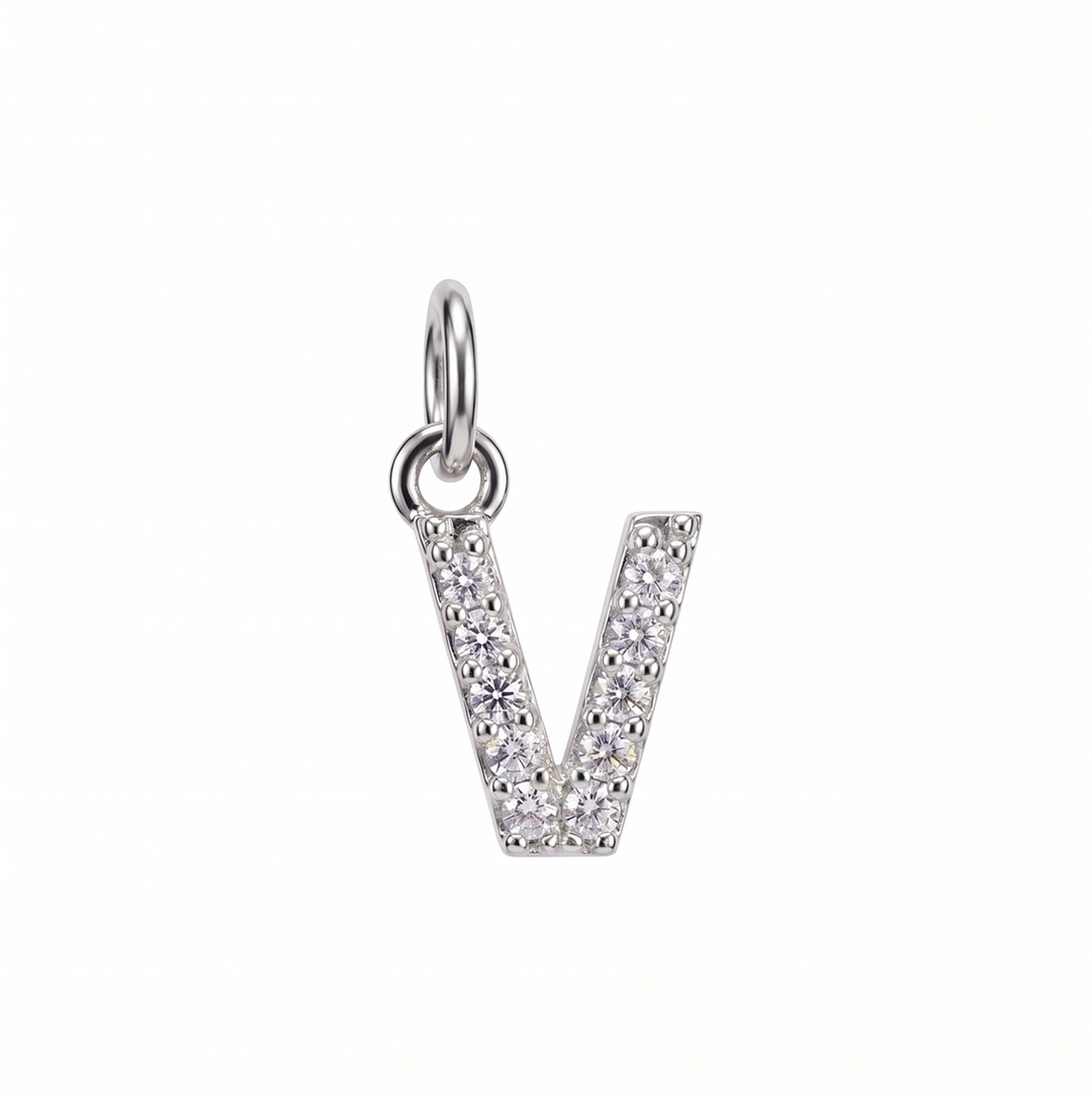 Letter V Charm - Silver