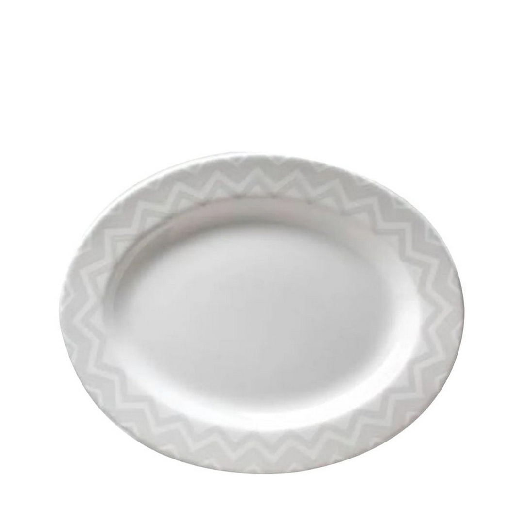 Zig Zag White Beyaz Gri Oval Servis Tabağı 36 cm