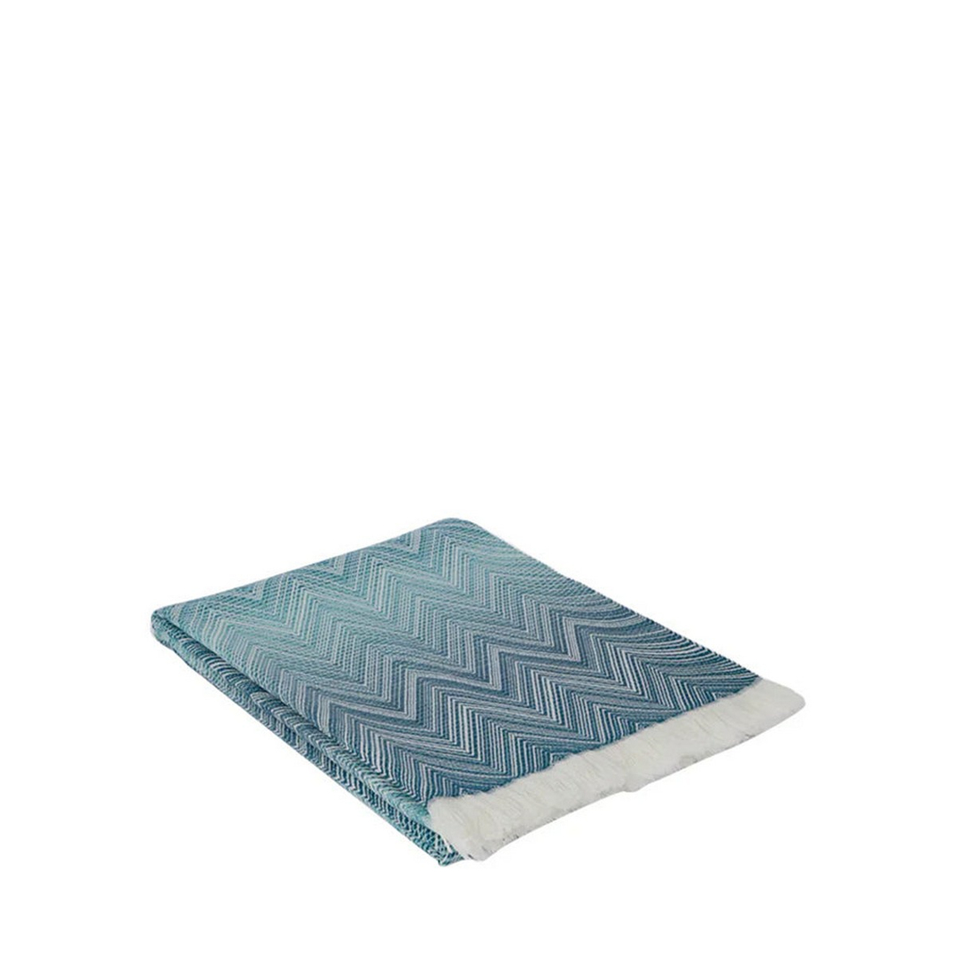 Timmy Turkuaz Rengi Zigzag Desenli %100 Yün Koltuk Şalı