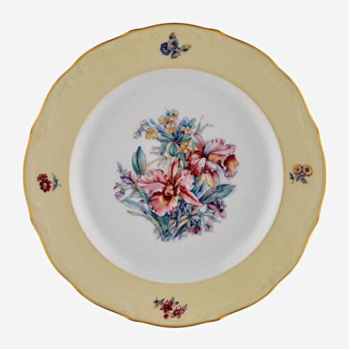 Chiara Alessi Flores Çiçekli Krem Porselen Pasta Tabağı 19 Cm
