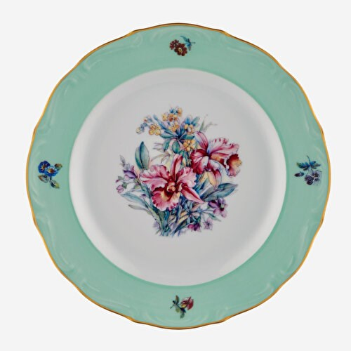 Chiara Alessi Flores Çiçekli Yeşil Porselen Pasta Tabağı 19 Cm