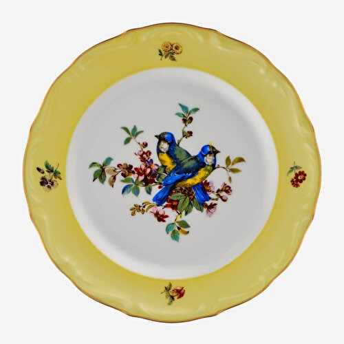 Chiara Alessi Flores Mavi Kuşlu Sarı Porselen Pasta Tabağı 19 Cm