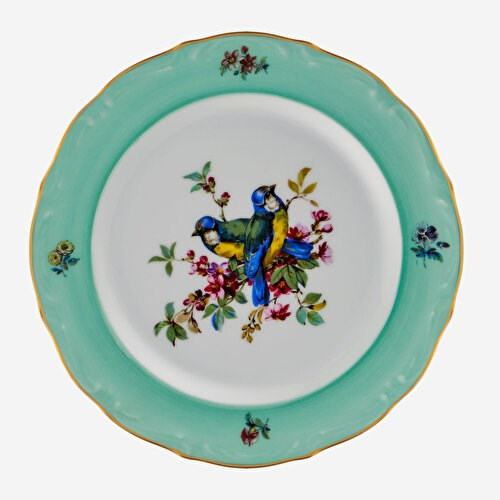 Chiara Alessi Flores Mavi Kuşlu Yeşil Porselen Pasta Tabağı 19 Cm