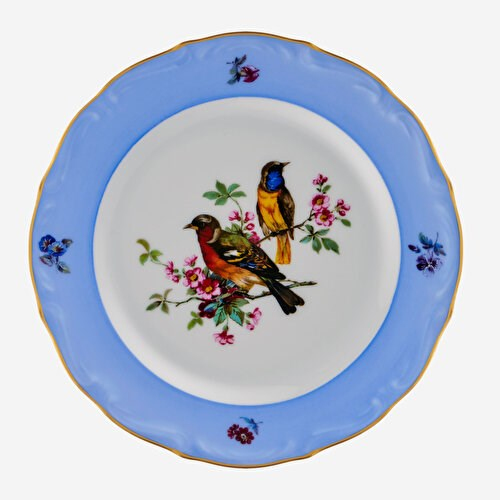 Chiara Alessi Flores Yeşil Kuşlu Mavi Porselen Pasta Tabağı 19 Cm