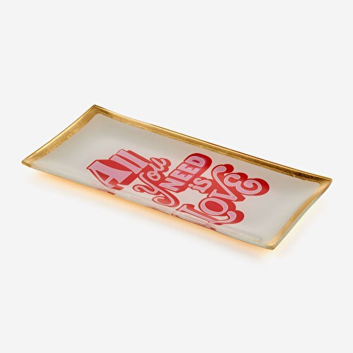 Gift Company Kırmızı Cam All You Need is Love Dekoratif Tabak 10X0,8X21 Cm