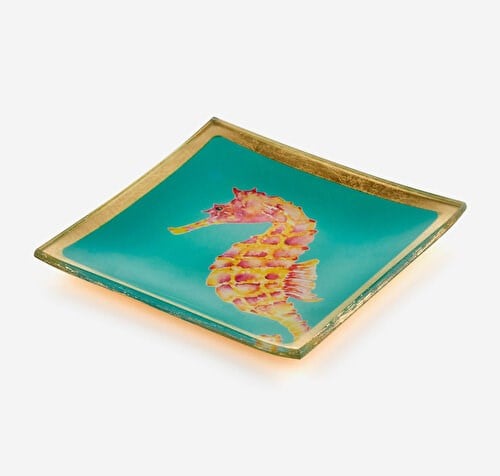 Gift Company Mavi Cam Seahorse Dekoratif Tabak 10X0,8X10 Cm