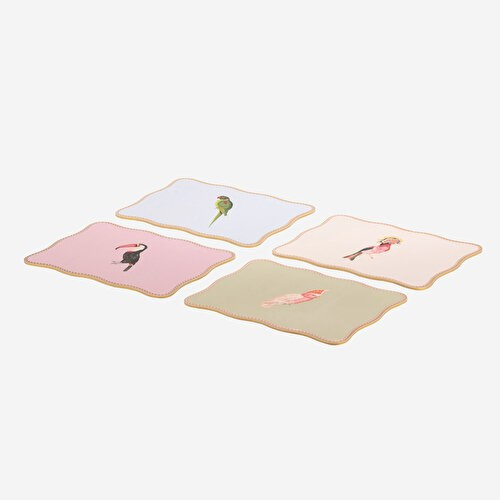 YVONNE ELLEN Animals Kuşlu Pembe Mantar Dörtlü Amerikan Servis 32X24,5 Cm