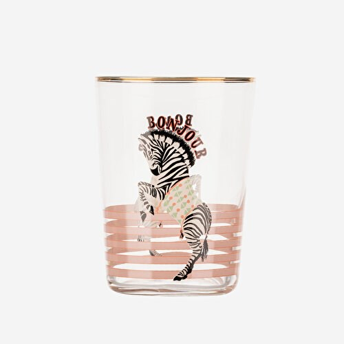 YVONNE ELLEN Animals Zebra Pembe Cam Su Bardağı 500 Ml