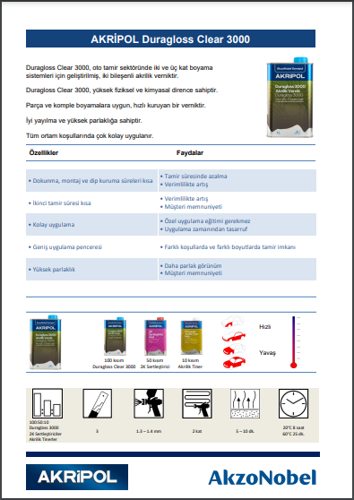 AkzoNobel AkzoNobel Akripol 2k Akrilik Duragloss Clear 3000 Vernik (1/1) 1 LitreAkrilik Duragloss Clear 3000