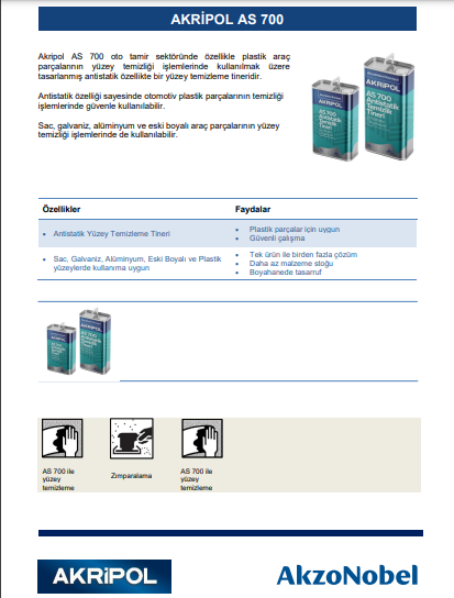 AkzoNobel AkzoNobel Akripol As700 Antisatik Yüzey Temizleme Tineri 5 LitreAs700 Antisatik 5 LT