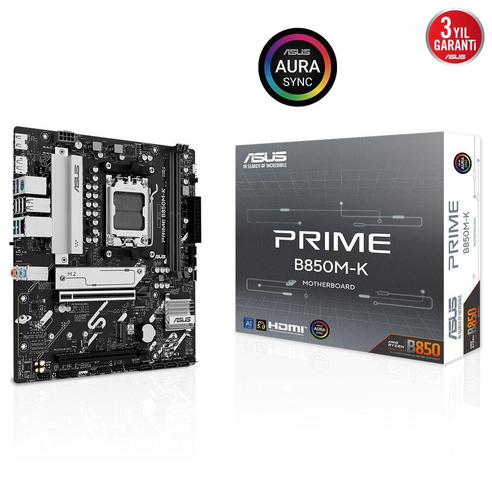 ASUSAsus Prime B850M-K AM5 DDR5 Ses GLAN DP-HDMI SATA3 USB3.2 mATX Anakart4711636005517