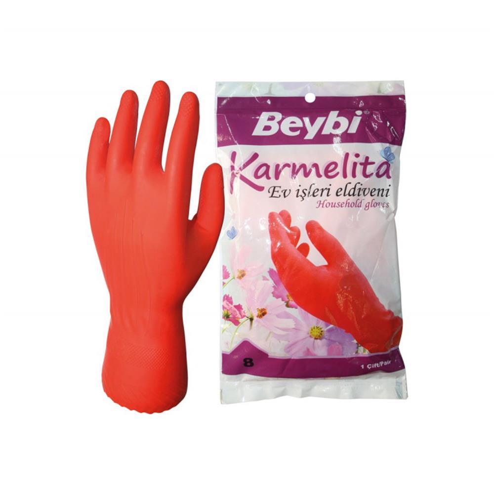 BEYBİBeybi Karmelita 8 Numara 25li Paket Bulaşık Eldiveni Gıdaya Uygundur Kaymayı Önleyici Pütürlü8681780110411