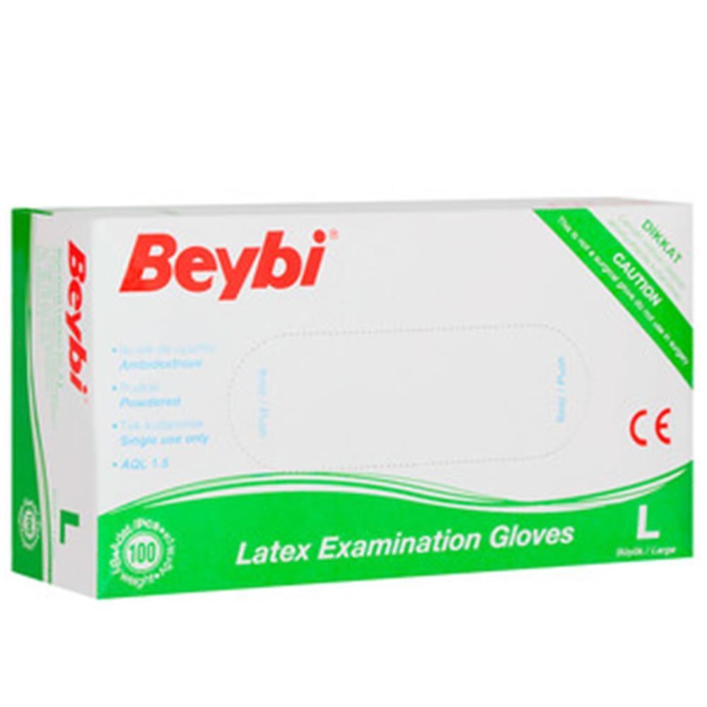 BEYBİBeybi Lateks Pudralı (L) Large Beden Muayene Eldiven 100lü Paket8690648405934