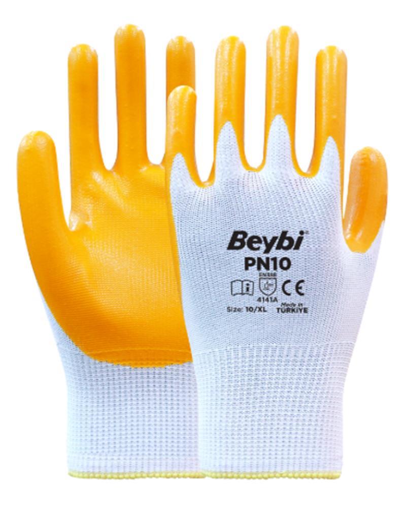 BEYBİBeybi Nitril PMK PN10 9 Beden 12li Paket Polyester Örme Nitril Eldiven (4141A) Nitril 1-2 Kaplamapn10