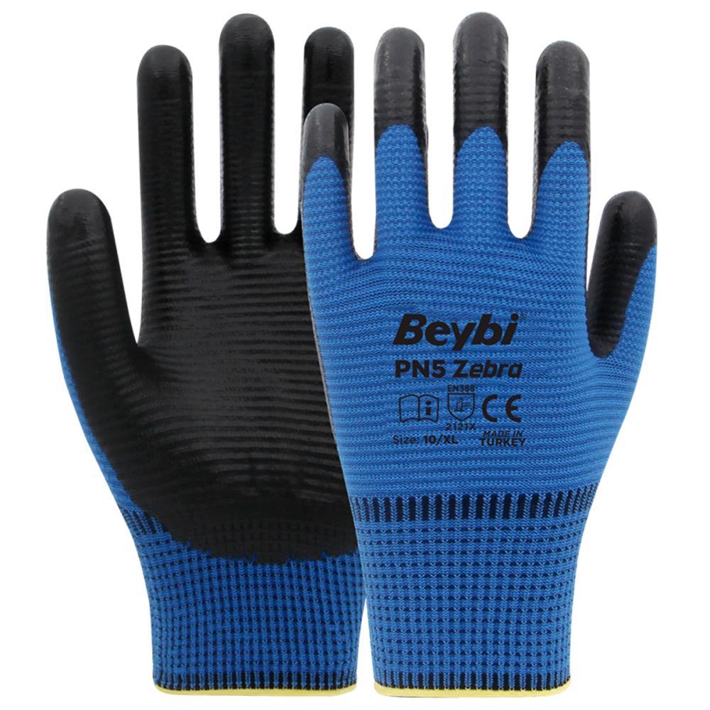 BEYBİBeybi Nitril PMK PN5 Zebra Mavi Siyah 9 Beden 12li Paket (EN388 2121X)8681780021724