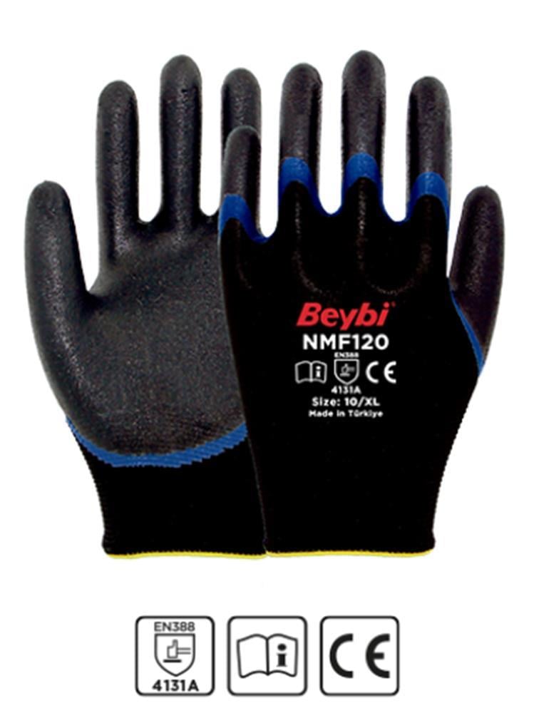 BEYBİBeybi NMF120 10 bEDEN 12Lİ Mikro Köpük 1-2 Nitril Kaplı Polyester Örgü Eldiven8681780042491