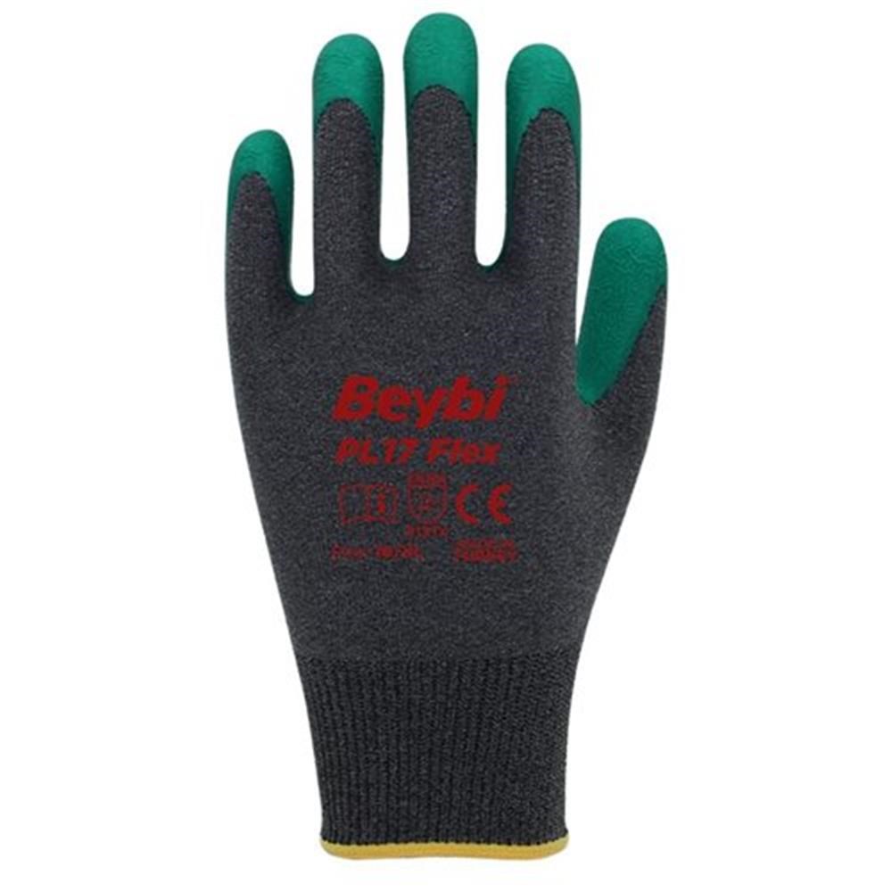 BEYBİBEYBİ PL-17 Flex 10 Beden Gri-Yeşil Polyesyter Likralı İpten Örülmüş Lateks Kaplı 12li Paket (3131X)8681780024466